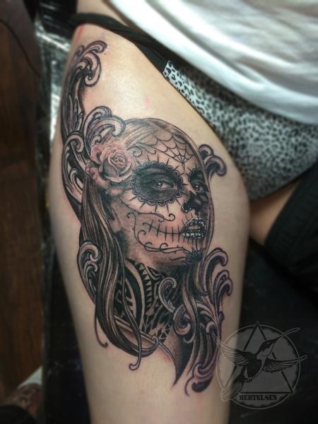 Tattoos - Black and Grey Day of the Dead Girl - 108322